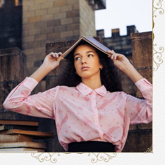 Blackmilk Tops - Blackmilk Harry Potter Owl Magic Button Me Up Shirt 10 NEW Pink Sheer Cosplay